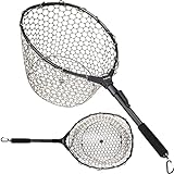PLUSINNO Fly Fishing Net Fish Landing Net, Trout Bass Net Soft Rubber Mesh Catch and Release Net (16' x 13' Hoop Size)