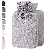 Qomfor Hot Water Bottle with Soft Cover - 1.8L Large - Classic Hot Water Bag for Pain Relief, Neck and Shoulders, Feet Warmer, Menstrual Cramps, Hot and Cold Therapy - Great Gift - Light Grey