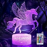 3D Illusion Lamp Unicorn, 3D Flying Unicorn Night Light Remote Control Desk Visual Lamp 16 Changeable Colors Birthday Gifts Night Lights for Girls Kids Home Decor