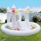 White Bounce House with Ball Pit, Indoor & Outdoor Bouncy Castle with Slide and UL Blower for Kids Family Backyard Party, 12x11Ft Inflatable Bouncer for Boys for Girls