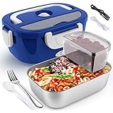 Electric Lunch Box for Car and Home COCOBELA Portable Food Warmer, 55W Faster Food Heater for Adults, 2 Compartments Removable Stainless Steel Container Fork & Spoon
