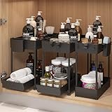 Sevenblue 3 Packs Under Sink Organizer, 2-Tier with Sliding Drawer, Multi-Use Kitchen Organizers and Storage and Bathroom Cabinet Organizer with Hooks and Hanging Cups, Black