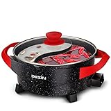 Dezin Electric Shabu Shabu Hot Pot with Divider, 5L Double Flavor Non-Stick Hot Pot with Multi-Power Control, Electric Cooker with Tempered Glass Lid for Party, Family Gathering