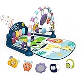 dearlomum Baby Play Mat Baby Gym,Funny Play Piano Tummy Time Baby Activity Mat with 5 Infant Sensory Baby Toys, Music and Lights Boy & Girl Gifts for Newborn Baby 0 to 3 6 9 12 Months（New Blue）