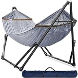 Tranquillo Double Hammock with Stand Included for 2 Persons/Foldable Hammock Stand 600 lbs Capacity Portable Case - Inhouse, Outdoor, Camping, Grey