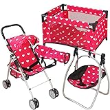 Baby Doll Accessories Set - 3-1 Baby Doll Furniture Set with Baby Doll Stroller, Baby Doll Crib, Baby Doll Swing - Baby Doll Bed Set for 18” Doll - Play Baby Doll Toys for 18' Dolls