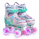 SULIFEEL Rainbow Unicorn 4 Size Adjustable Light up Roller Skates for Girls Boys for Kids Medium