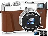 NEZINI 4K Digital Camera,Auto Focus 48MP Vlogging Camera for YouTube and Anti-Shake Video Camera with Viewfinder Flash & Dial,16X Zoom Travel Portable Digital Camera with 32GB Card,2 Batteries (Brown)