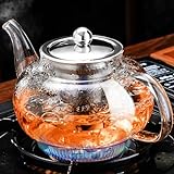 PARACITY Glass Teapot Stovetop 20 OZ/600ml, Tea pot with Removable 18/8 Stainless Steel Infuser, Borosilicate Clear Tea Kettle, Teapot Blooming and Loose Leaf Tea Maker Tea Brewer for Camping, Travel