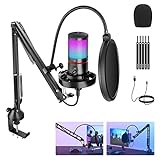 Neewer USB Gaming Microphone Kit with RGB Light Effect, Plug&Play One Click Mute&Gain, Cardioid Condenser Mic PC Mac, Upgraded Boom Arm Shock Mount for Streaming Twitch Online Chat, CM25