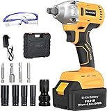 GardenJoy Cordless Power Impact Wrench: 21V Electric Impact Driver with Brushless 300N.m. 1/2'Chuck 220 Ft-lb Max High Torque 4pc Impact Drill Sockets Fast Charger & Home Tools Kit Set