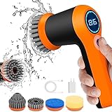 Electric Spin Scrubber - Shower Scrubber Power Scrubber for Cleaning Portable Handheld Scrub Brushes with 4 Replaceable Heads for Bathroom Tile Floor Kitchen Stove, LED Display