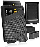 Fidelo Minimalist Wallet for Men - Pop Up Wallet With Card Holder, Money Clip and 2 cash bands. RFID Blocking Wallet for Quick Card Access, Made Out Of Aluminum and Carbon Fiber/Leather Case - Black