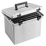 Pendaflex Portable File Box with File Rails, Hinged Lid with Double Latch Closure, Granite, 3 Black Letter Size Hanging Folders Included (41747AMZ)