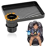 SEVEN SPARTA Travel Tray for Kids Car Seat, Toddler Car Seat Cup Holder Rotatable and Removable Food Tray for Snacks and Entertainment with Expandable Base, Road Trip Essentials