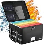 JALIELL Upgraded File Box with Lock, Fireproof Document File Organizer Box with Water-Resistant Zipper & Adjustable Handle, Collapsible Filing File Cabinet for Hanging Letter/Legal Folder (Black)