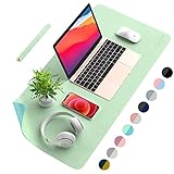 AFRITEE Desk Pad Protector Mat - Dual Side PU Leather Desk Mat Large Mouse Pad Waterproof Desk Organizers Office Home Table Decor Gaming Writing Mat Smooth (Light Green/Greenish Blue, 23.6' x 13.8')