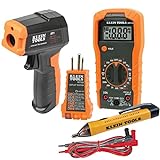 Klein Tools 80067 Electrical Test Kit with IR Digital Thermometer, Multimeter, Non-Contact Voltage Tester Pen and Receptacle Tester, Green,Red, 4-Piece