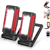 Rechargeable LED Magnetic Work Light 2 Pack, Portable Tool Gifts for Men, 7 Flashlight Modes with Kickstand and Carabiner, 360° Rotating Head and USB Charging for Camping, Hunting, and Car Repairs
