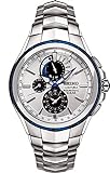 SEIKO SSC787 Watch for Men - Coutura Collection - Stainless Steel Case & Bracelet, Silver Dial with Blue Ion Bezel, Light-Powered, Perpetual Calendar, and 100m Water Resistant