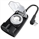 G-Homa 24 Hour Mechanical Outdoor Timer Outlet, Outdoor Timer for Lights, Waterproof, 2 Grounded Outlets, 15A 1/2HP, Heavy Duty, ETL Listed