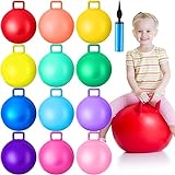 Meooeck 12 Pcs Hopper Ball with Handle and Air Pump 18 Inch Bouncy Ball Jumping Hopper Ball Bouncing Indoor Outdoor Toy for Boys Girls Gifts Games Exercise, 12 Colors
