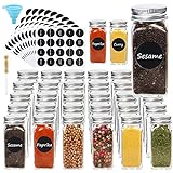 CUCUMI 30pcs 4oz Glass Spice Jars with Labels, Empty Square Spice Bottles Seasoning Container with Shaker Lids, Funnel,Brush, Small Glass Bottles Spice Containers Organizer for Cabinet，Spices Storage