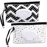 FEBSNOW 2 Pack Baby Wipe Dispenser,Portable Refillable Wipe Holder,Baby Wipes Container,Wipe Dispenser,Reusable Travel Wet Wipe Pouch