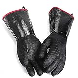 GEEKHOM BBQ Gloves Heat Resistant Cooking, 18 Inch Grill Gloves Heat Proof Insulated Gloves for Turkey Fryer, Barbecue, Grilling, Baking (Black)