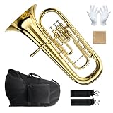 Euphonium Musical Instruments b Flat Bb Baritone Horn Standard Brass Orchestra Playing With Carrying Case,Mouthpiece,Cloth, Gloves