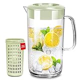 1.8 Quart Acrylic Plastic Water carafes & Pitcher for Fridge, Iced Tea Pitcher with Lid and Fruit Infusion, Drink Pitcher for Ice Tea, Juice, Beverage, Lemonade, Sangria,Shatter-Proof Small Water Jug