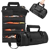 Wessleco Tool Roll,Rolling Tool Bag with 2 Detachable Pouches, Heavy Duty Roll Up Tool Bag,Carpenter Tool Bag,Tool Roll Organizer For Mechanic, Electrician & Hobbyist,Motorcycle,Truck (Black)