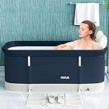 Portable Bathtub for Adult Foldable, Soaking Shower Freestanding Collapsible Bath Tub with Inflatable Pillow and Seat, Ice Bath, Hot Bath Tub for Home SPA
