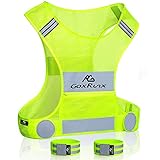 Reflective Vest Running Gear, Lightweight Motorcycle Cycling Reflective Vests with Large Pocket & Adjustable Waist for Women Men Running Safety Vest with Reflective Bands (Green, Medium)