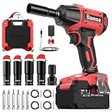 Bamse Impact Wrench Cordless, Brushless Power Impact Gun 21V, 1/2'', 4.0Ah Battery, 3200RPM & Max Torque 480 Ft-lbs (650N.m) with 4 Sockets, Electric Impact Driver for Car Tires and Home