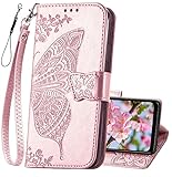 Designed for Moto G Pure Wallet Case,Women Butterfly Embossed PU Leather Protective Phone Case with Kickstand Card Holder Slots Wrist Strap Flip Cover for Motorola Moto G Pure(Rose Gold)