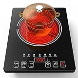 GTKZW Electric Cooktop, Portable Ceramic Cooktop with LED Touch Screen, 8 Power & 8 Temperature Levels, Child Lock, Timer, Microcrystalline Panel, Energy Saving Hot Plate for Home Camping, 120V