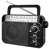 Retekess TR604 AM FM Radio, Battery Operated Radio Portable, AM FM Radio Plug in Wall, High/Low Tone Mode, Big Speaker, Earphone Jack,for Senior, Home