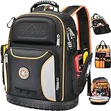 Tool Backpack for Men, Heavy Duty Tools Organizer Backpack with 78 Pockets & Loops,HVAC Tool Backpack for Electrician/Construction Work with Molded Base and Combination Lock,Waterproof