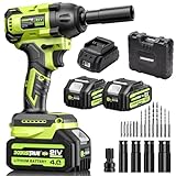 Robustrue Cordless Impact Wrench, 406Ft-lbs (550N.m) Brushless 1/2 inch Impact Wrench, 2800RPM High Torque Impact Gun, 2x 4.0Ah Battery, Charger, 4 Sockets, Electric Impact Wrench for Car Home