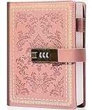 Lock Diary Vintage Journal with Lock for Women Leather Diary with Lock Refillable Personal Locking Locked Journal Writing Notebook B6 Secret Journal with Combination Password 5.5 x 7.8 in, Pink