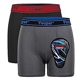 Youper Boys Compression Brief with Soft Protective Athletic Cup, Youth Underwear for Baseball, Football (Black & Dark Grey, Medium)