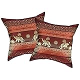 AeraVida Red Wine Thai Elephant Sun Stripes Silk Throw Pillow Cushion Cover Set (Red)