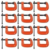 RHBLME 12 Pack C-Clamp Set 1 Inch, 1/12' Jaw Opening, 1' Throat Depth, Clamps for Woodworking, 800lbs Load Limit - Ideal for Most DIY, Welding and Household Clamping Projects
