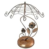 NewFerU Spinning Metal Jewelry Tree, Rotating Necklace Hanging Display Stand, Revolving Table Top Bracelet Rack Holder, Earring Hanger Organizer Tower in Lamp Umbrella for Women Girls (Antique)