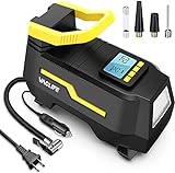 VacLife AC/DC 2-in-1 Tire Inflator - Portable Air Compressor, Air Pump for Car Tires (up to 50 PSI), Electric Bike Pump (up to 150 PSI) w/Auto Shut-Off Function, Model: ATJ-1666, Yellow (VL708)