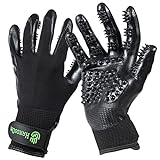 H HandsOn Pet Grooming Gloves - Patented #1 Ranked, Award Winning Shedding, Bathing, & Hair Remover Gloves - Gentle Brush for Cats, Dogs, and Horses (Black, Medium)