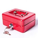 Small Cash Box with Lock and Slot - Jssmst Metal Coin Bank Piggy Bank for Adults and Kids, Red(SMCB0303N)
