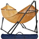 Tranquillo Double Hammock with Stand Included for 2 Persons/Foldable Hammock Stand 600 lbs Capacity Portable Case - Inhouse, Outdoor, Camping, Yellow