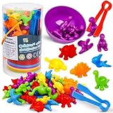 NAODONGLI Counting Dinosaurs Color Sorting Toys with Rainbow Bowls for Kids Sensory Training & Counting Activity Montessori Education Learning Activities Easter Gift for 3-5 Years Old Boys Girls